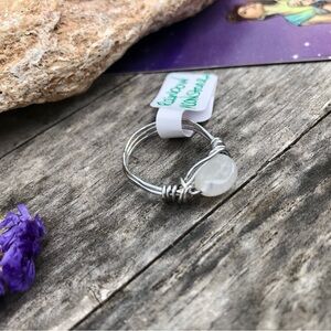 Rainbow Moonstone Irregular Beaded Wire Wrapped Ring - Size 8.5